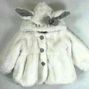 Baby’s Plush Jacket Size 12-18 Months Cream Lamb and Bow Details Coord Buttons